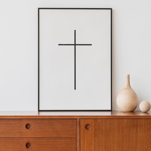 CHRISTIAN ARTWORK, Modern Catholic Art, CROSS Wall Art, Minimalist Religious Cross Print Simple Downloadable Poster, Church Decor