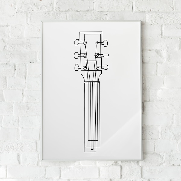 Printable Minimalist Guitar Art, Music Instrument Single Line Drawing, Modern Guitar Print, Musician Poster Art, Instant Digital Download