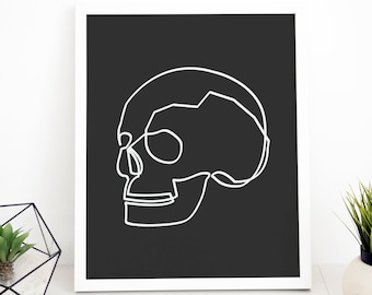 Halloween Schädel Linie Kunst Druck, Gruseliges Minimalistisches Poster (Digitaler Download)