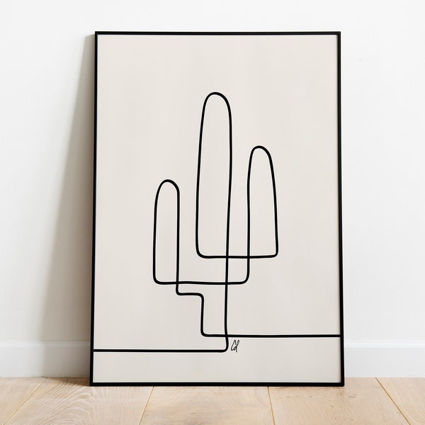 CACTUS POSTER, Continuous Line Art, DESERT Artwork, Abstract Single Line Plant Print Minimalist Digital Printable Wall Poster