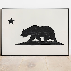 California Flag Wall Art, Walking Bear Print, Vintage Bear Poster, Bear Wall Art, Instant Digital Download,