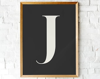 Letter J Print, Minimalist Initial Art, Mid Century Decor (Digital Download)