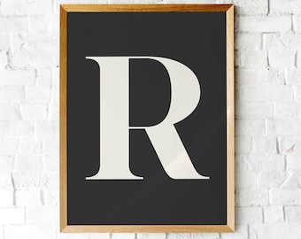 Letter R Print, Minimalist Initial Art, Mid Century Decor (Digital Download)