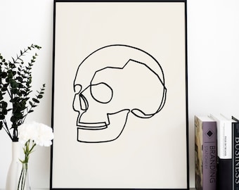 Halloween Skull Line Art Print, spookachtig minimalistisch decor (digitale download)