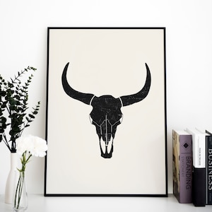 Cow Skull Print, Western Wall Art, Southwestern Decor, Cow Art, Cowboy Poster, Printable Wall Decor, Instant Digital Download, Skull Art