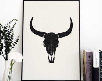 Cow Skull Print, Western Wall Art, Southwestern Decor, Cow Art, Cowboy Poster, Printable Wall Decor, Instant Digital Download, Skull Art