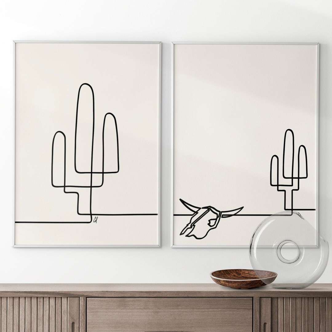 Cactus and Skull Line Art Prints, Desert Diptych (digital Download) - Etsy