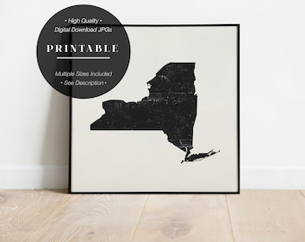 New York State Print, NY Wall Art, Minimalist State Map Poster, Printable Wall Art New York, State Map Art Poster, Modern Wall Art Printable