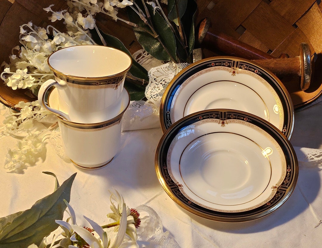 Noritake Bone China gold and Sable Set of 2 Cups and Saucers Etsy