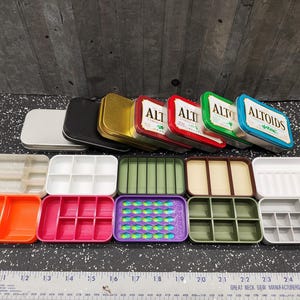 Lot of 10 #4 Seven Star Altoids Tin Tray Insert Organizer Art Palette Bugout Survival Pill Box - Random Colors Layouts Blem Multitone