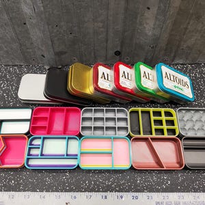 Lot of 10 #10 Seven Star Altoids Tin Tray Insert Organizer Art Palette Bugout Survival Pill Box - Random Colors Layouts Blem Multitone