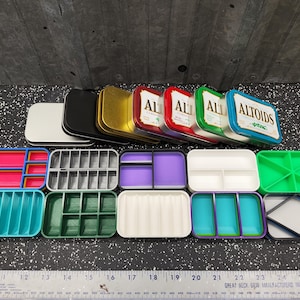 Lot of 10 #14 Seven Star Altoids Tin Tray Insert Organizer Art Palette Bugout Survival Pill Box - Random Colors Layouts Blem Multitone