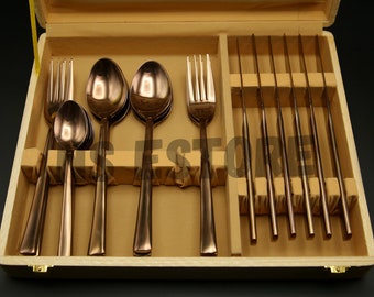 Luxury Golden Cutlery Set - 24pcs Golden Cutlery- Cutlery Set With Wooden Gift Box- Stainless Steel Cutlery Set- 24-Piece Flatware Set