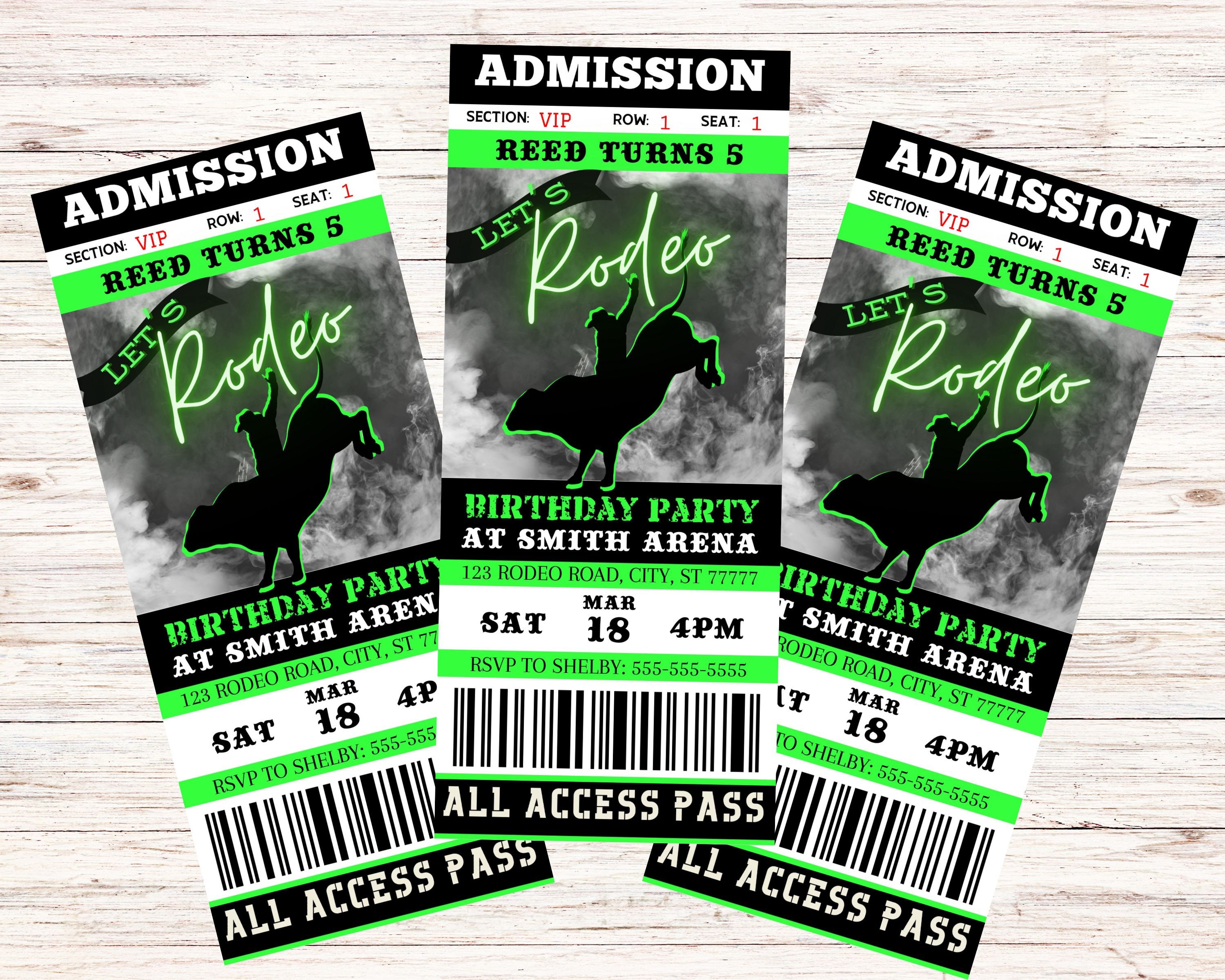 Rodeo Ticket Invitation Green - Etsy