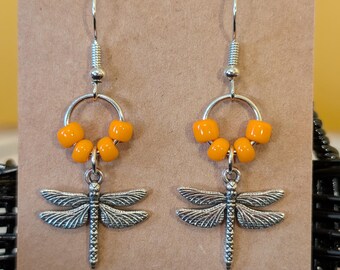 Orange Opaque Dragonfly Charm Earrings
