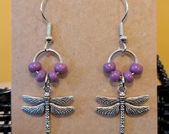 Violet Opaque Dragonfly Charm Earrings