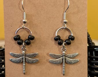 Black Dragonfly Charm Earrings