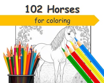 102 horses coloring book pages for kids and adults