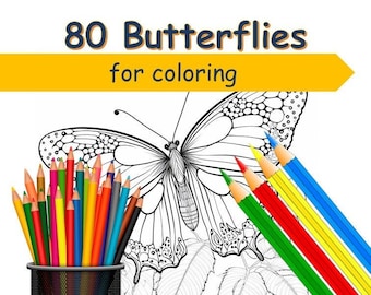 80 butterfly coloring pages printable pdf book for Kids and adults