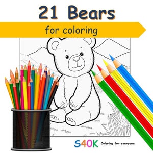 21 coloring pages with bears and Teddies for kids and adults