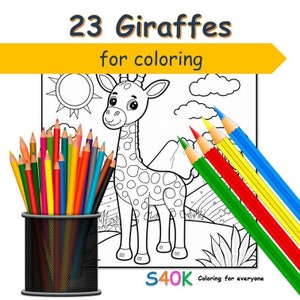 23 giraffes coloring pages as printable pdf book for kids and adults
