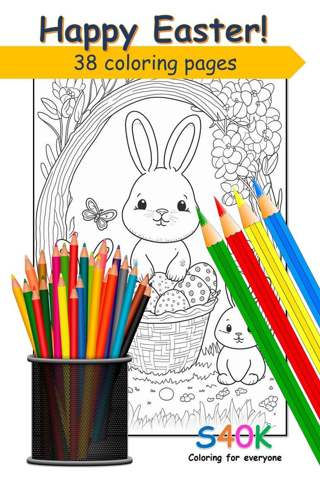 38 Happy Easter Bunny Coloring Pages for Kids and Adults: Printable Pdf ...