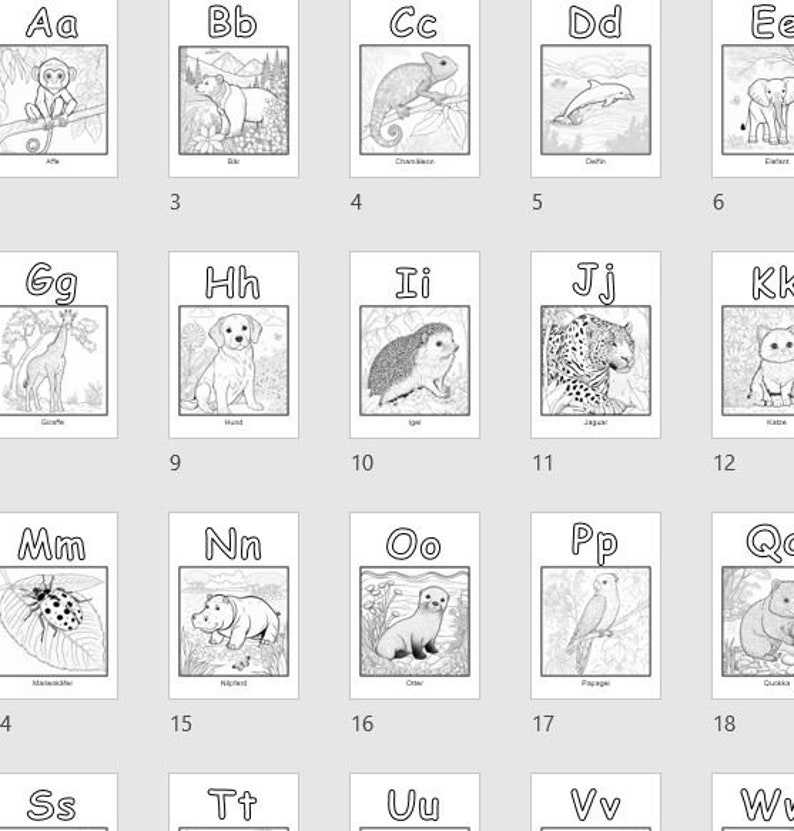 Libro para colorear del alfabeto alemán con 26 animales de la A a la Z ...