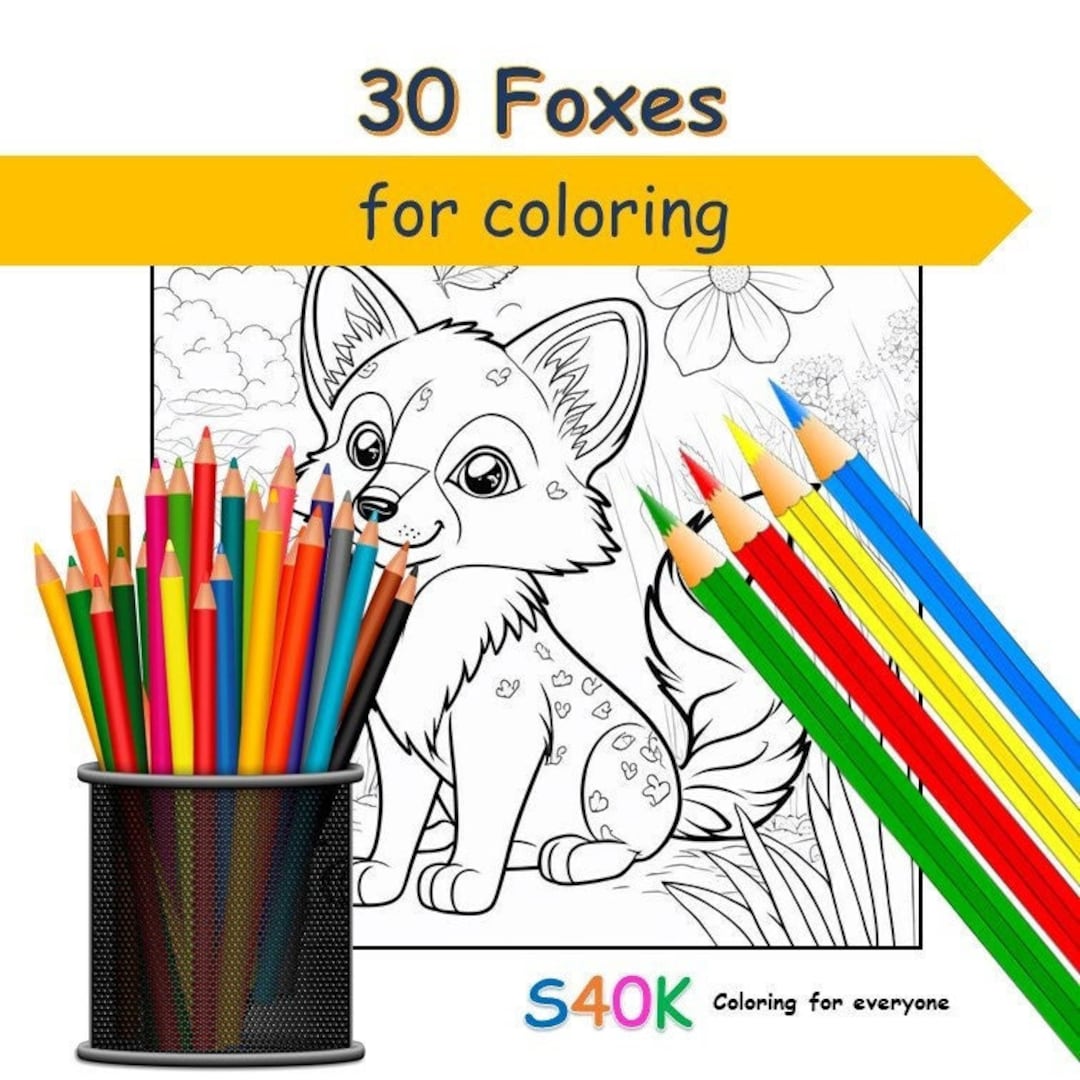 30 Cute Foxes Coloring Book Pages Pritable Pdf for Kids and Adults Etsy