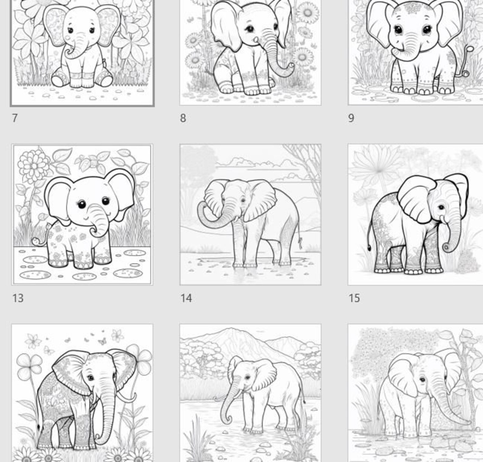 21 Elephant Coloring Pages: Printable Pdf Book for Kids and Adults - Etsy