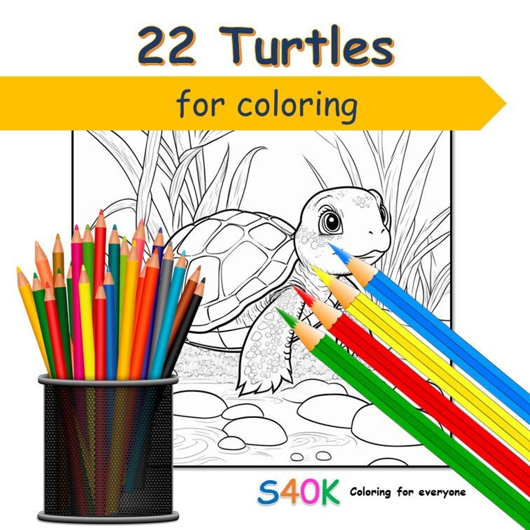 22 Cute Turtle Coloring Pages: Printable Pdf Book for Kids and Adults - Etsy