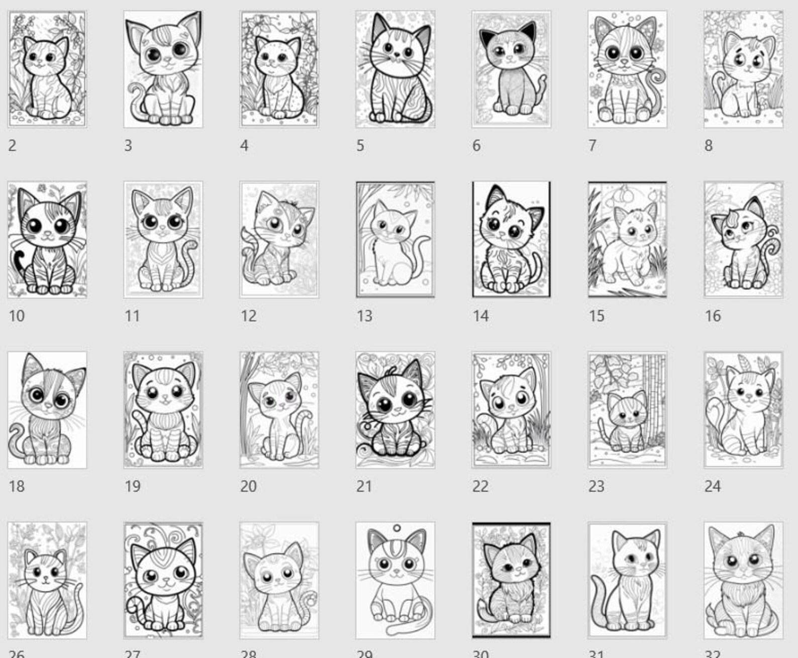 33 Cute Cats Coloring Pages for Kids and Adults: Digital Book Printable