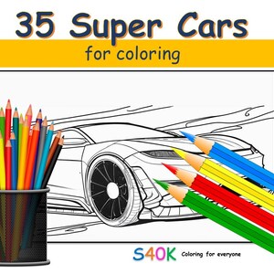 35 amazing super cars coloring book