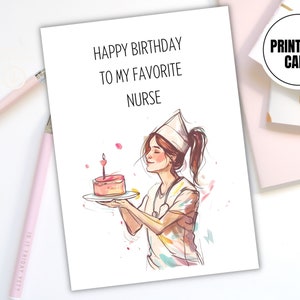 Cartão de feliz aniversário para minha enfermeira favorita para impressão - Download instantâneo em alta resolução - Cartão para enfermeira - Aniversário de estudante de enfermagem