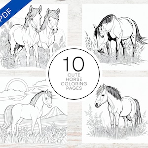 10 Cute Horse Coloring Pages | Animal Coloring Sheets For Kids & Adults | Stress Relief And Relaxation | Printable PDF