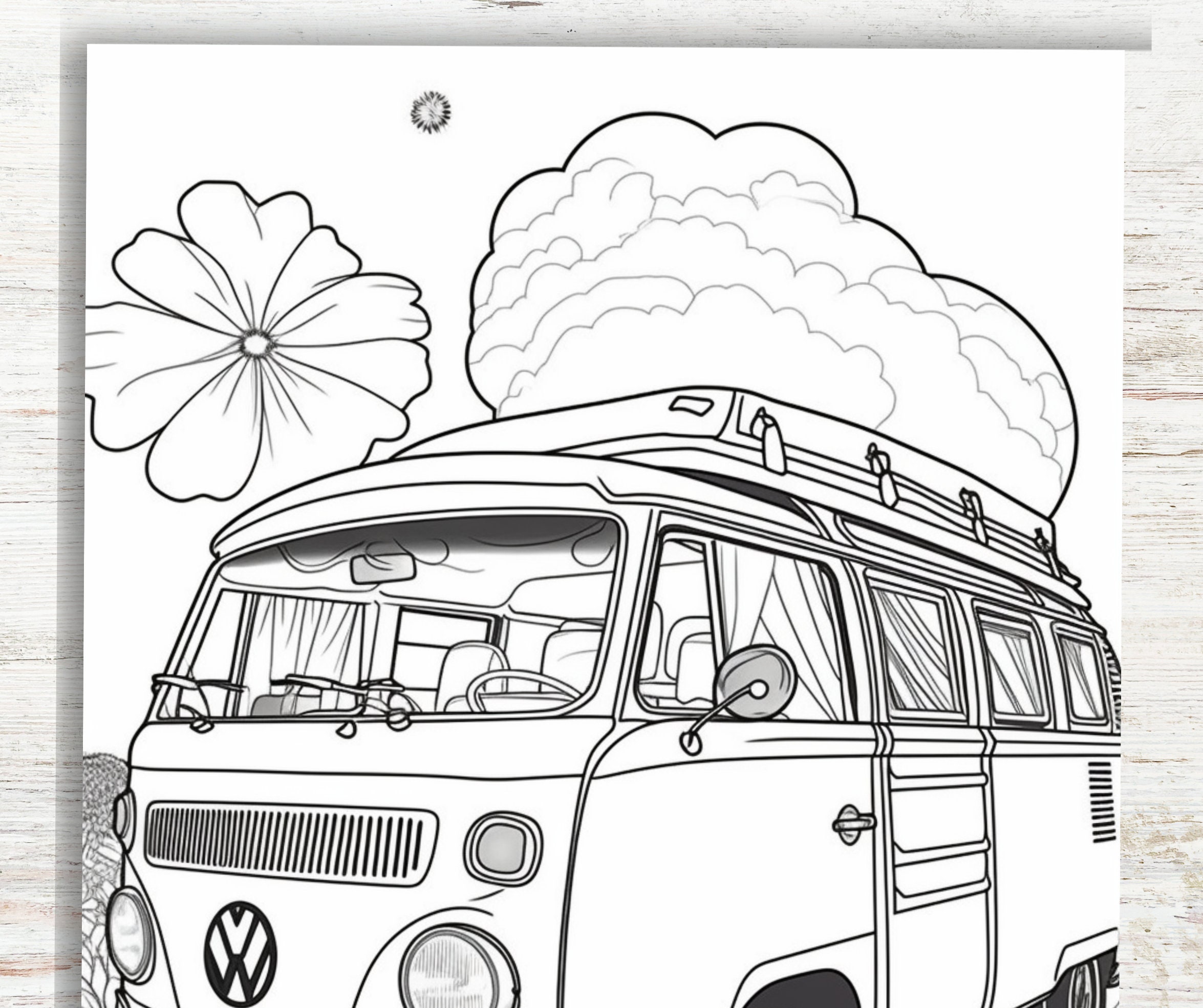 30 Hippie Vans Coloring Pages Printable PDF A4 Adult and Teens Coloring