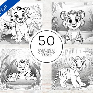KDP Interior 50 Baby Tiger Coloring Pages | 8.5" x 11" Printable PDF + Canva Template | Cute Animal Coloring Book For Kids & Adults