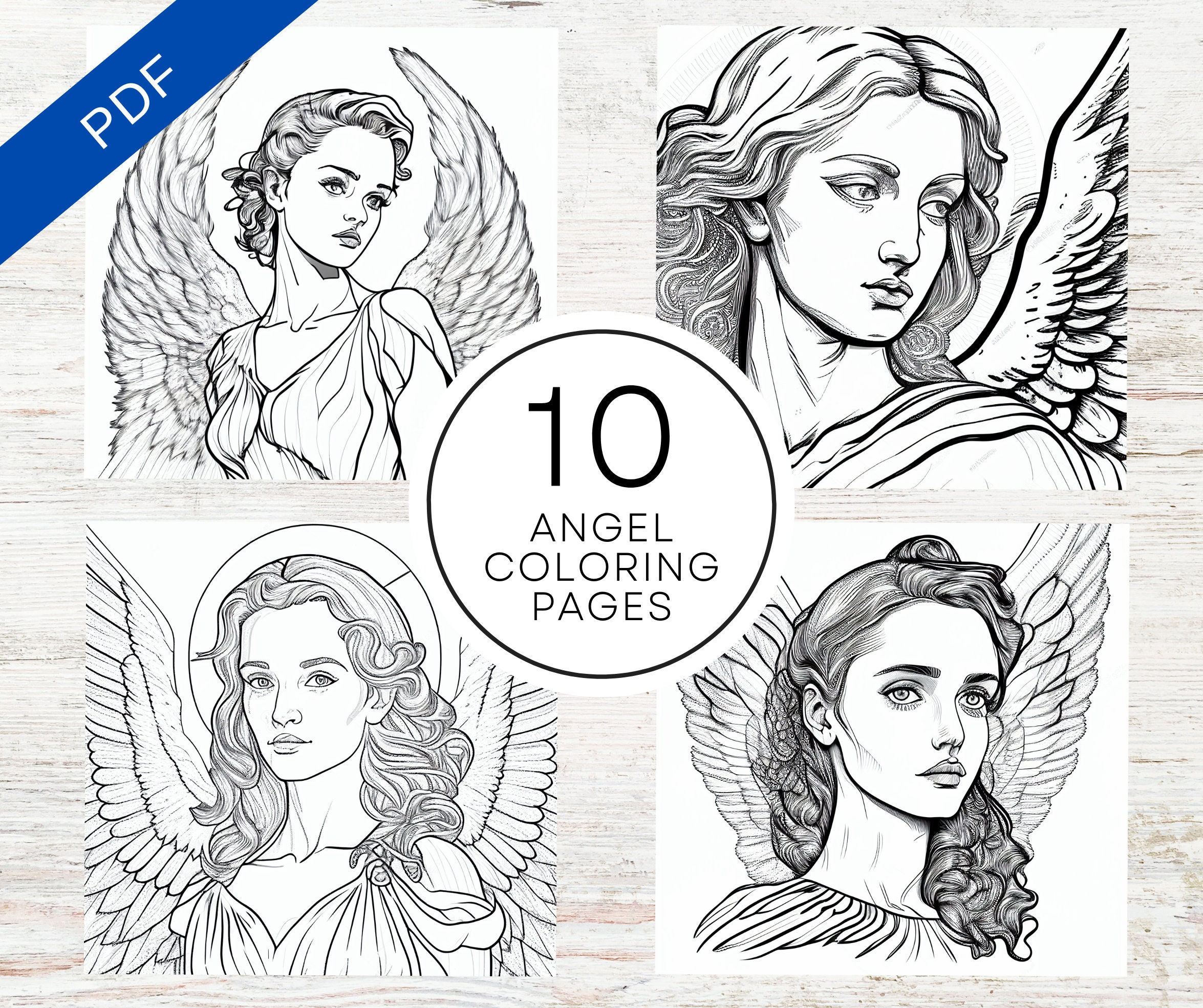 10 Angel Coloring Pages for Adults | Printable PDF 10 Pages A4 ...