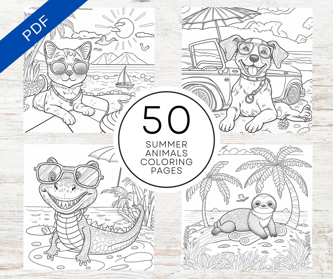 KDP Interior 50 Summer Animals Coloring Pages 8.5 X Etsy