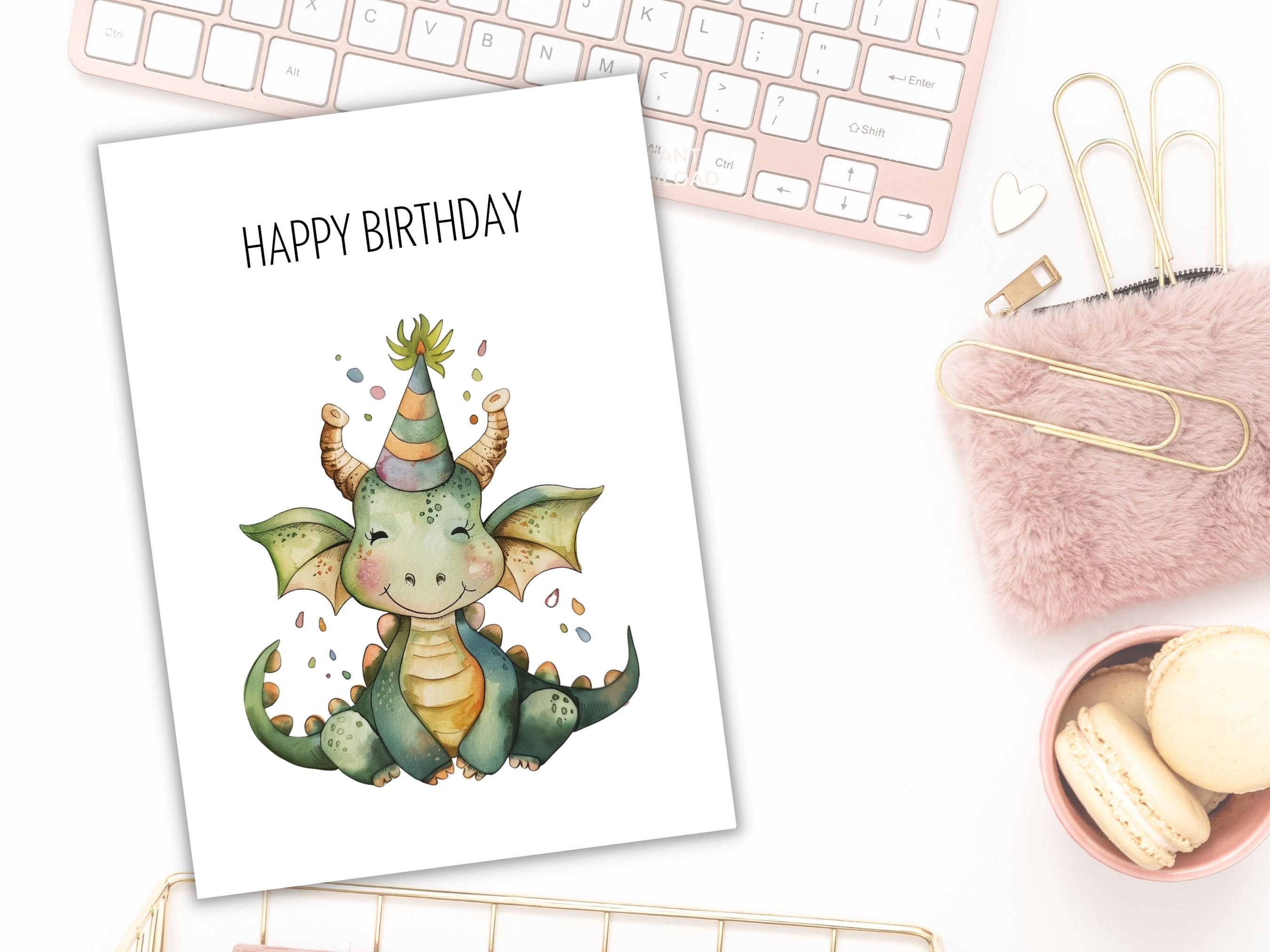 Digitaler Download Süßes Aquarell alles Gute zum Geburtstag Baby Drache