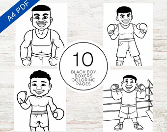 10 Black Boy Boxers Coloring Pages | Printable PDF A4 | Inclusive Coloring Sheets For Kids & Adults | Boxing Sports Colouring