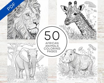 KDP Interior 50 African Animals Coloring Pages | 8.5&quot; x 11&quot; Printable PDF & Canva Template | Realistic Africa Willdlife Coloring Book