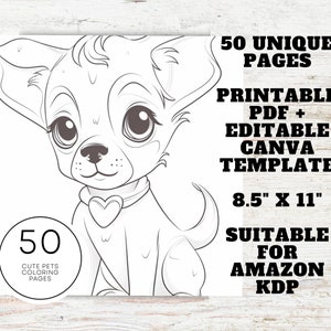 KDP Interior 50 Cute Pets Coloring Pages | 8.5" x 11" Printable PDF | Cute Animal Coloring Book For Kids And Adults image 2