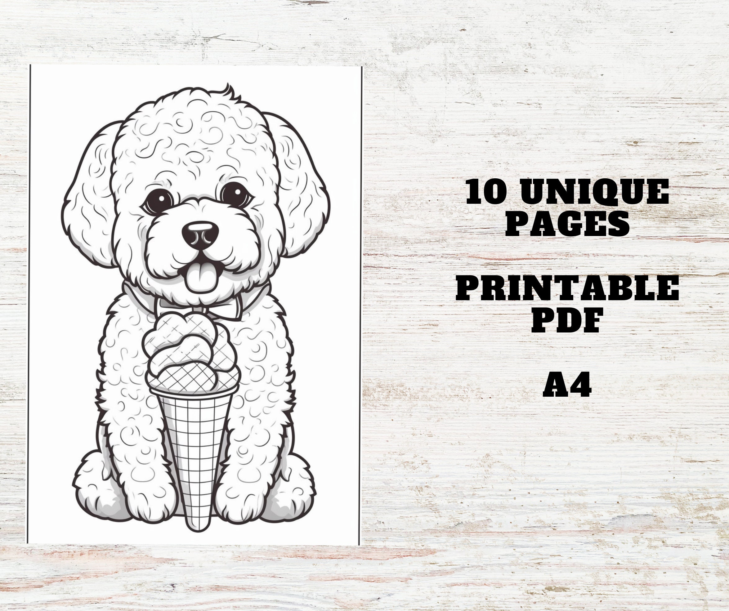 10 Bichon Frise Dogs Coloring Pages | A4 Printable PDF | Cute Dog ...