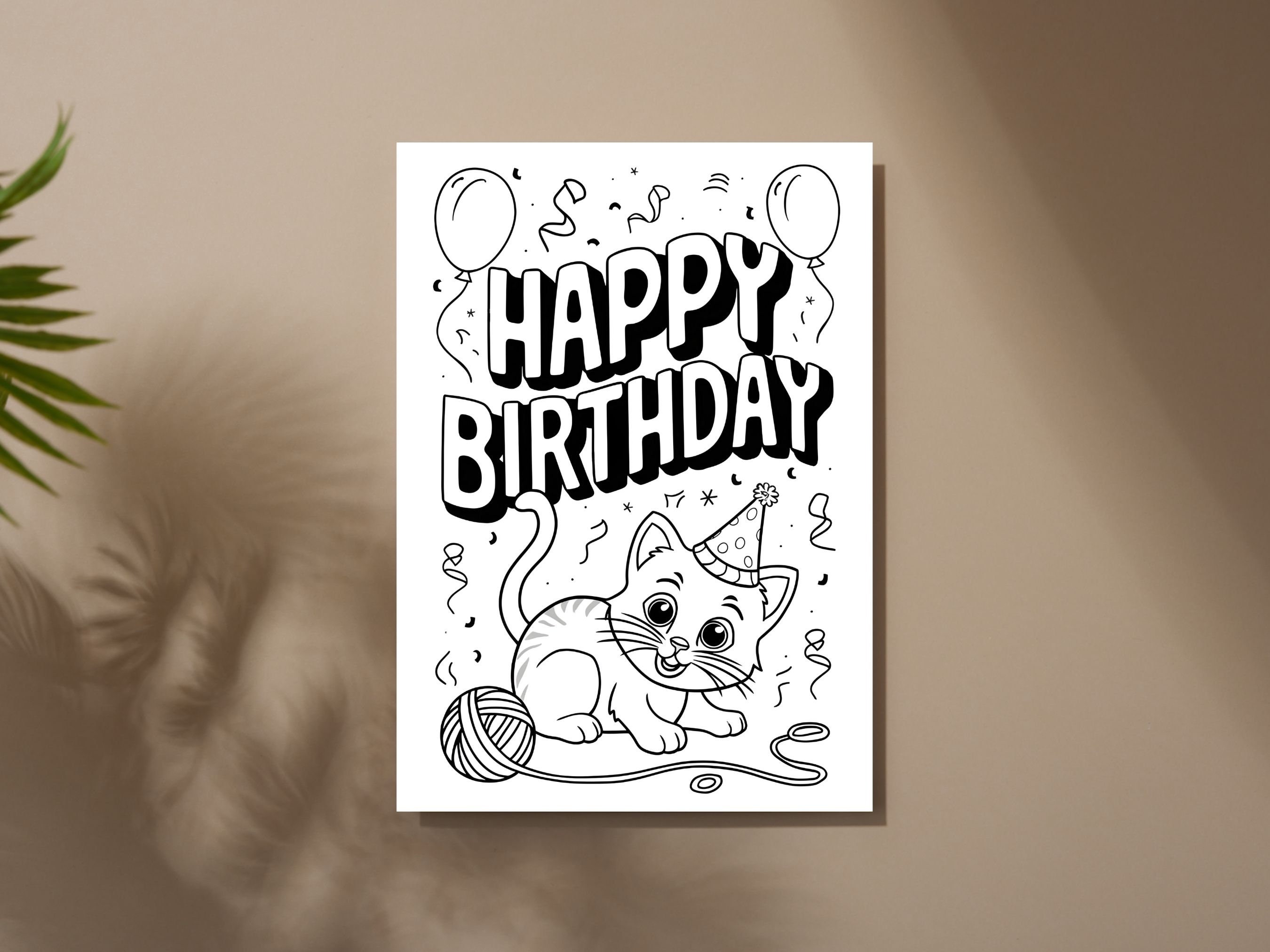 Happy Birthday Cat Printable Coloring Card Digital Download Cat Lover ...