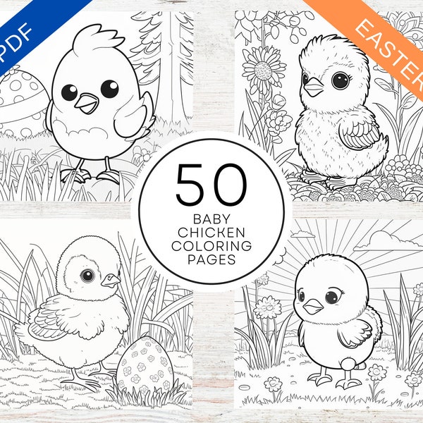 KDP Interior 50 Easter Baby Chicken Coloring Pages | 8.5" x 11" Printable PDF & Canva Template | Cute Easter Eggs Coloring Book