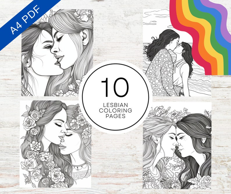Pride 2023 Lesbian Couples Coloring Pages Printable PDF 10 Pages A4