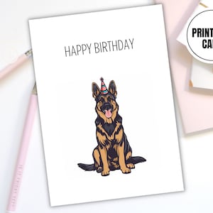 Jolie carte d'anniversaire minimaliste de berger allemand, carte imprimable joyeux anniversaire chien, téléchargement numérique, carte non personnalisée d'amant de chien drôle