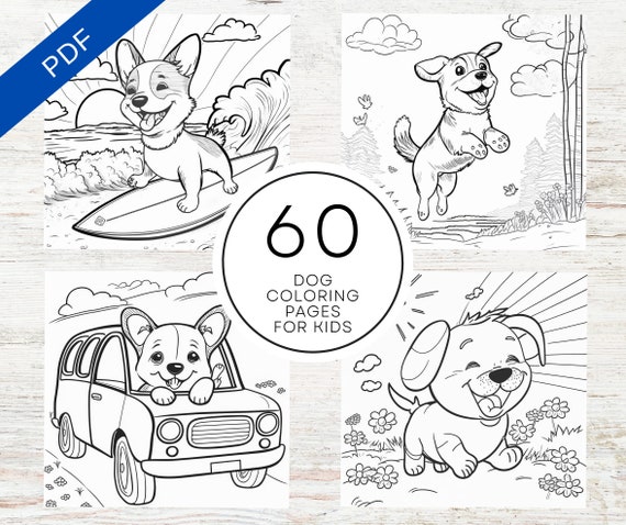 KDP Interior 60 Dog Coloring Pages For Kids | 8.5" x 11" Printable PDF | Kids Coloring Book | Commercial Use Activity Book