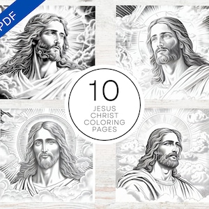10 Realistic Jesus Christ Coloring Pages | Printable PDF 10 Pages A4 | Grayscale Illustrations For Stress Relief & Relaxation