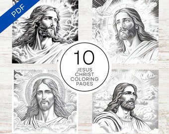 10 Realistic Jesus Christ Coloring Pages | Printable PDF 10 Pages A4 | Grayscale Illustrations For Stress Relief & Relaxation